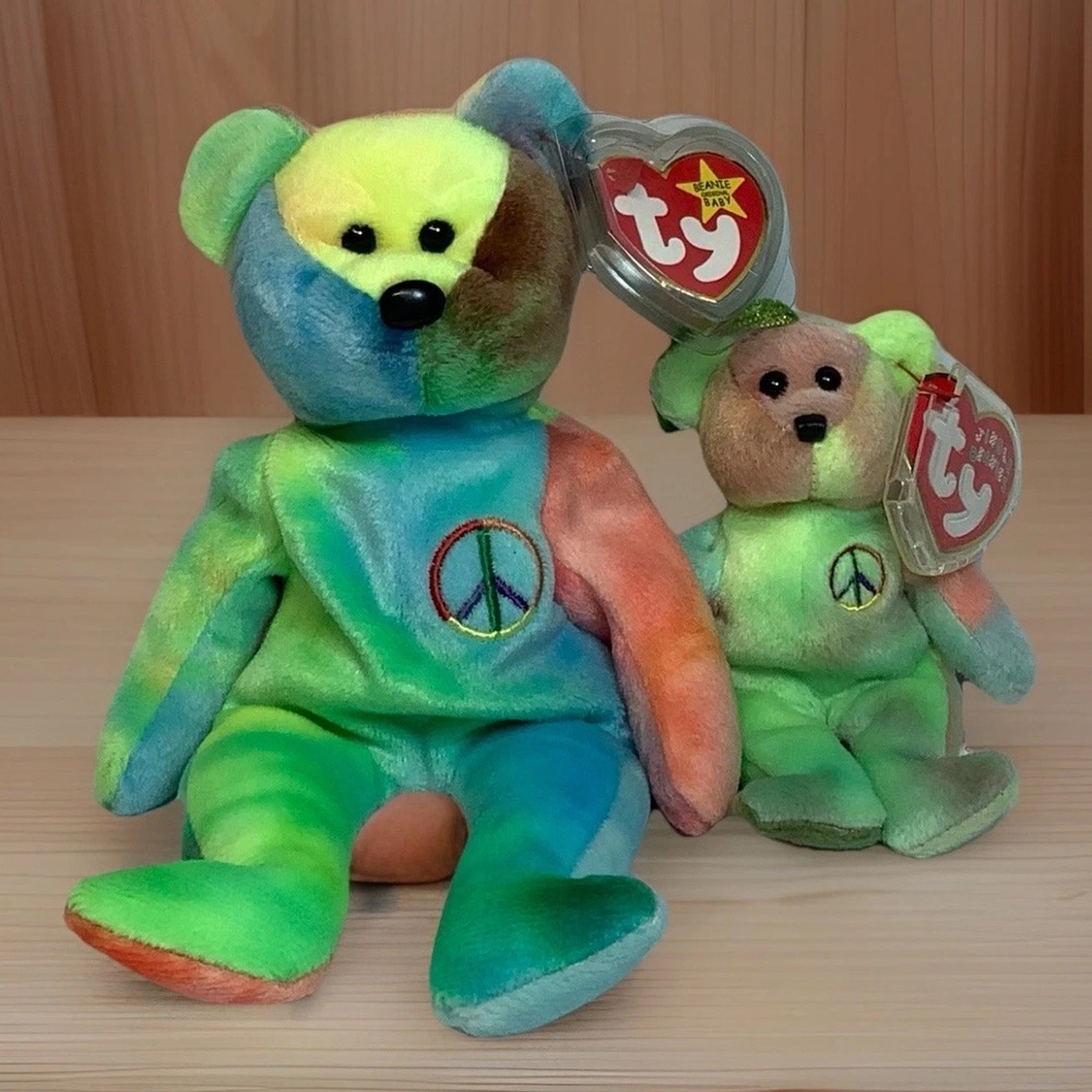 Ty Jingle Beanie Baby +  Peace the Tie Dye Bear  Brand New with Tags